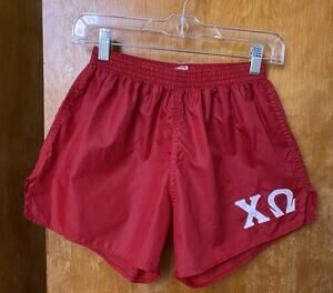 VTG 90s Y2K Soffe Silky Nylon Gym Shorts USA Chi Omega O Sorority Preppy Size M